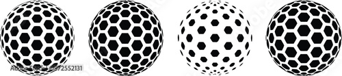 Four vertical oval shapes display a distinctive black and white hexagonal grid, with one showing varied cell density