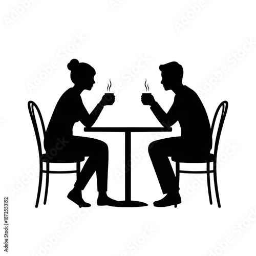 couple silhouette sitting at table drinking hot coffee on a date