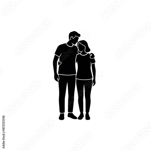 romantic couple silhouette illustration with man hugging woman