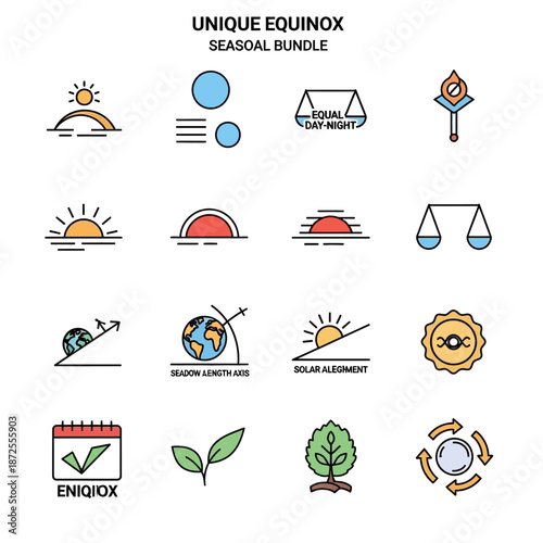 Equinox Seasonal Bundle Icons Set Illustration.