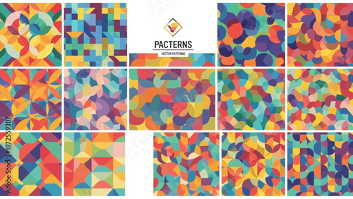 Vibrant Geometric Patterns Collage Featuring Shapes, Colors, and Designs in a Modern Art Composition