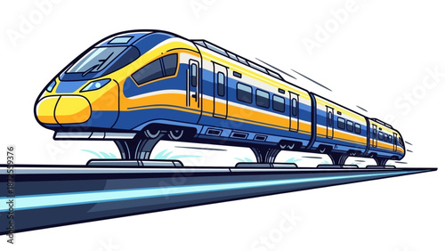 Modern train speeding on sleek tracks, a vibrant illustration capturing motion and technology