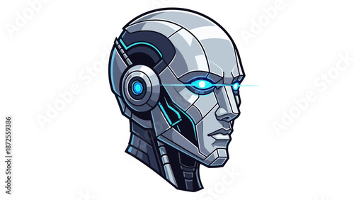 Futuristic robot head illustration showcasing advanced technology and artificial intelligence design
