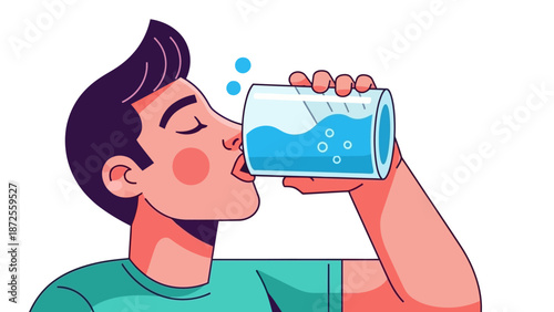 A person drinking water from a glass, captured from the side, illustrating hydration and refreshment in a simple illustration style