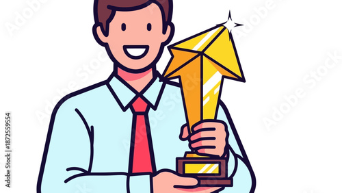 Man holding a trophy in a gesture of victory and achievement