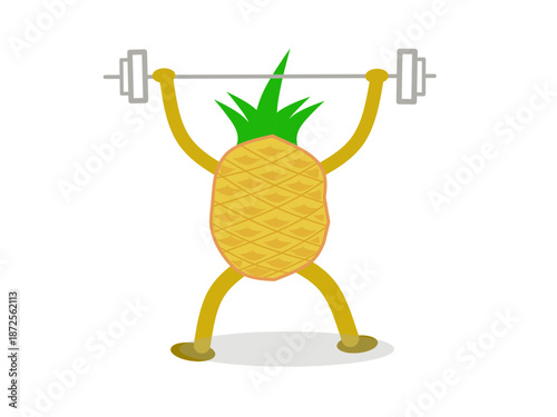 Pineapple character lifting barbell symbolizing healthy lifestyle and fitness motivation