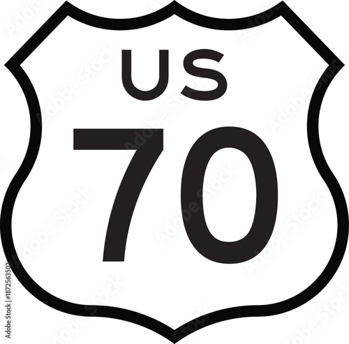 US Route 70 Highway Shield Cutout Sign Road Numbered System Design Vector
