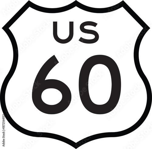 US Route 60 Highway Shield Cutout Sign Road Numbered System Design Vector