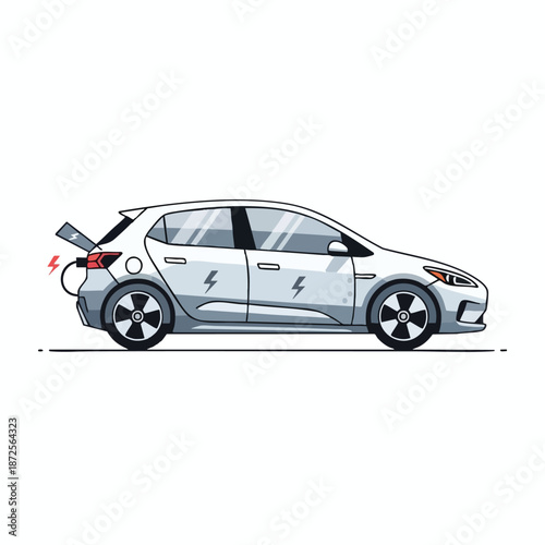 Electric Vehicle Charging on White Background