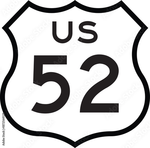 US Route 52 Highway Shield Cutout Sign Road Numbered System Design Vector