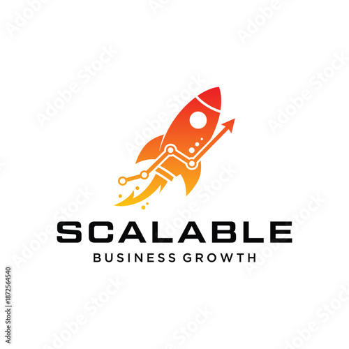 Modern vibrant gradient rocket with integrated technology circuit board upward-pointing arrow logo design