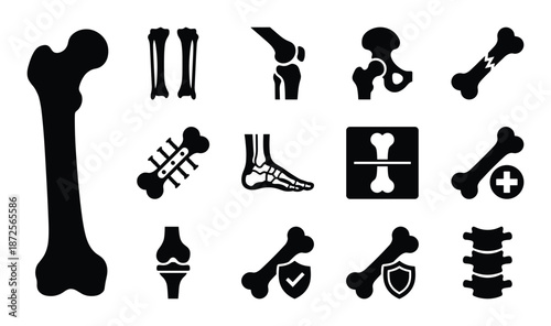 Anatomy human bone silhouette health medical skeleton orthopedic fracture x ray injury set care