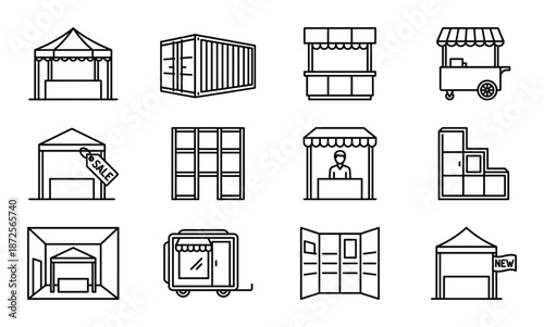 Collection of marketing promotion vector icons, sale display and storefronts design concept