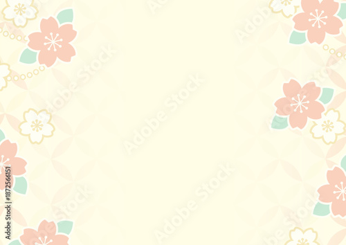 桜と七宝文様の和風背景フレーム｜やさしい春色・文字入れ余白あり A4 高画質