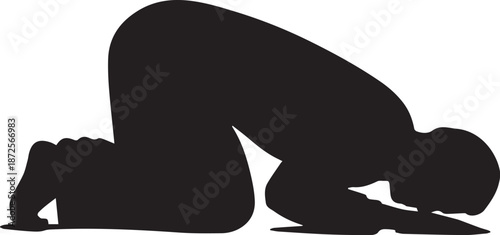 Silhouette of a Muslim Man in Prayer Position Sujud