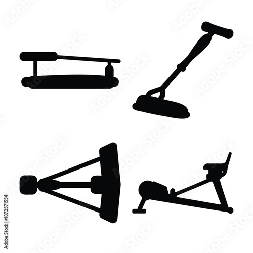 Silhouettes of diverse sports and fitness equipment for active lifestyle and training