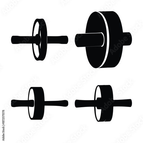 Four ab roller fitness wheels silhouette for core strength and home workout equipment