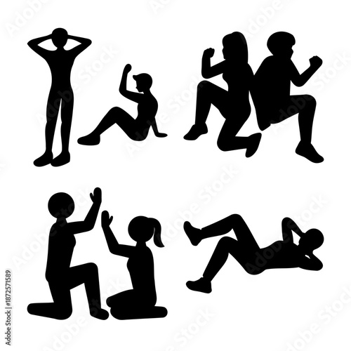 Diverse silhouettes of people engaging in various exercise and fitness activities