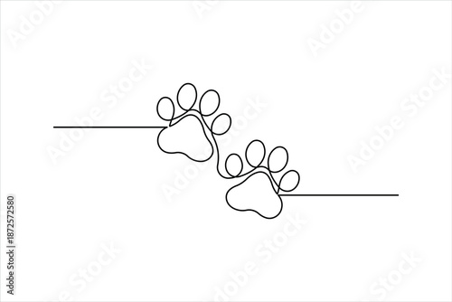 Continuous one line art drawing of animal dog paw pad, footprint design line art vector illustration