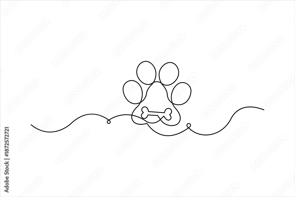 Obraz premium Continuous one line art drawing of animal dog paw pad, footprint design line art vector illustration