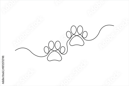 Continuous one line art drawing of animal dog paw pad, footprint design line art vector illustration