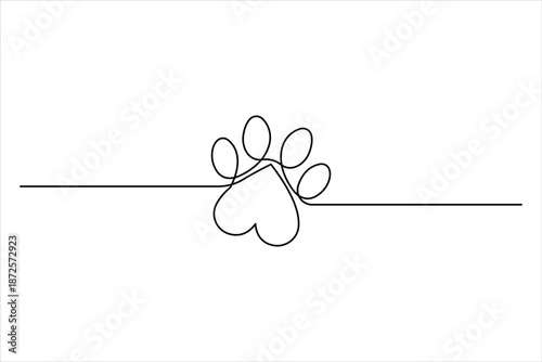 Continuous one line art drawing of animal dog paw pad, footprint design line art vector illustration