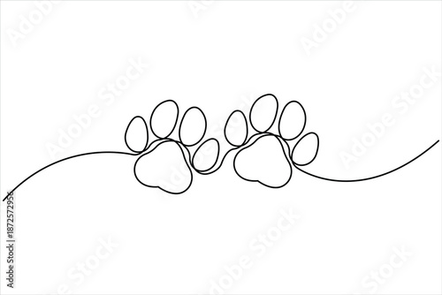 Continuous one line art drawing of animal dog paw pad, footprint design line art vector illustration