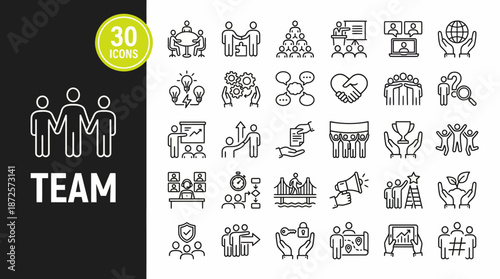 Teamwork concept: a vector illustration of collaborative icons and a team, emphasizing group work, communication, and business collaboration