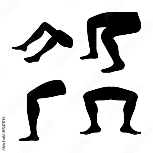 Diverse human leg silhouettes showcasing various postures and dynamic movements