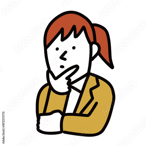 制服を着た中学生・高校生のイラストアイコン　考える女性