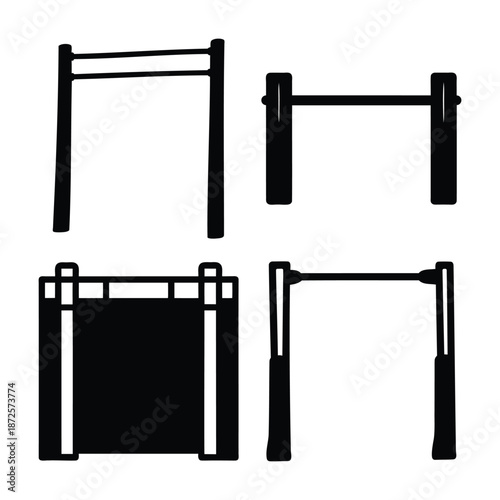 Collection of diverse pull up and parallel bars for comprehensive strength training
