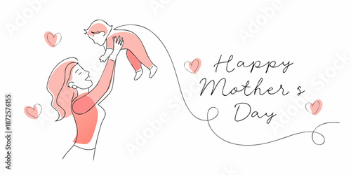 A heartwarming sketch of a mother lifting her baby with love and care