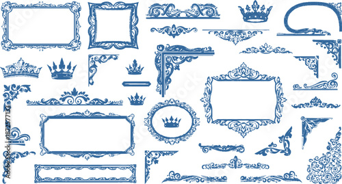 This collection features a set of  frames and labels with floral victorian ornaments and retro vector borders perfect for an antique wedding invitation card design or decorative paper template