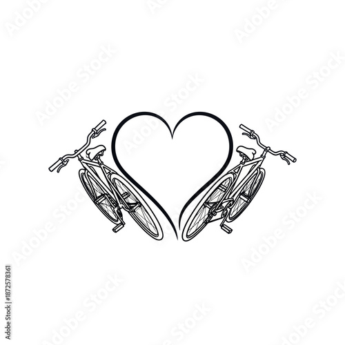 Bicycles forming a heart shape with love and care