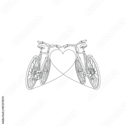 Romantic bicycles forming a heart shape with love