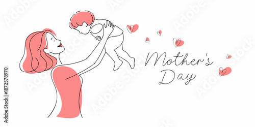 A loving mother and child illustration with hearts for mother s day