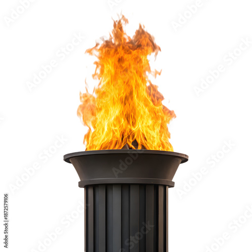 A vivid image of the Olympic torch with bright flames burning at the top, symbolizing the Olympic spirit and unity.