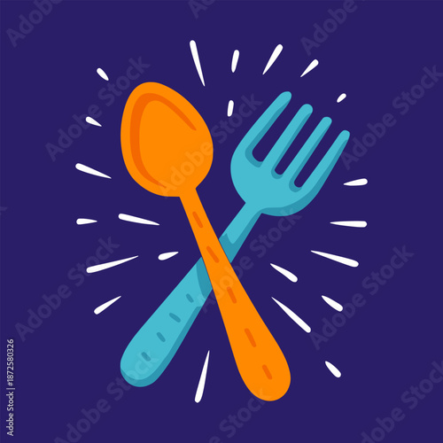 cartoon fork and spoon kitchenware flat color vector illustration template design