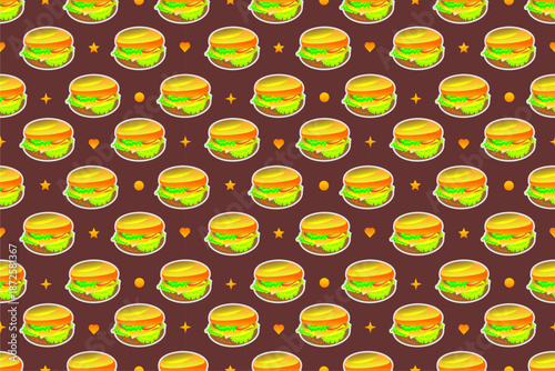 Burger seamless pattern background. Humburger or cheeseburger pattern. Burger fast food pattern background.