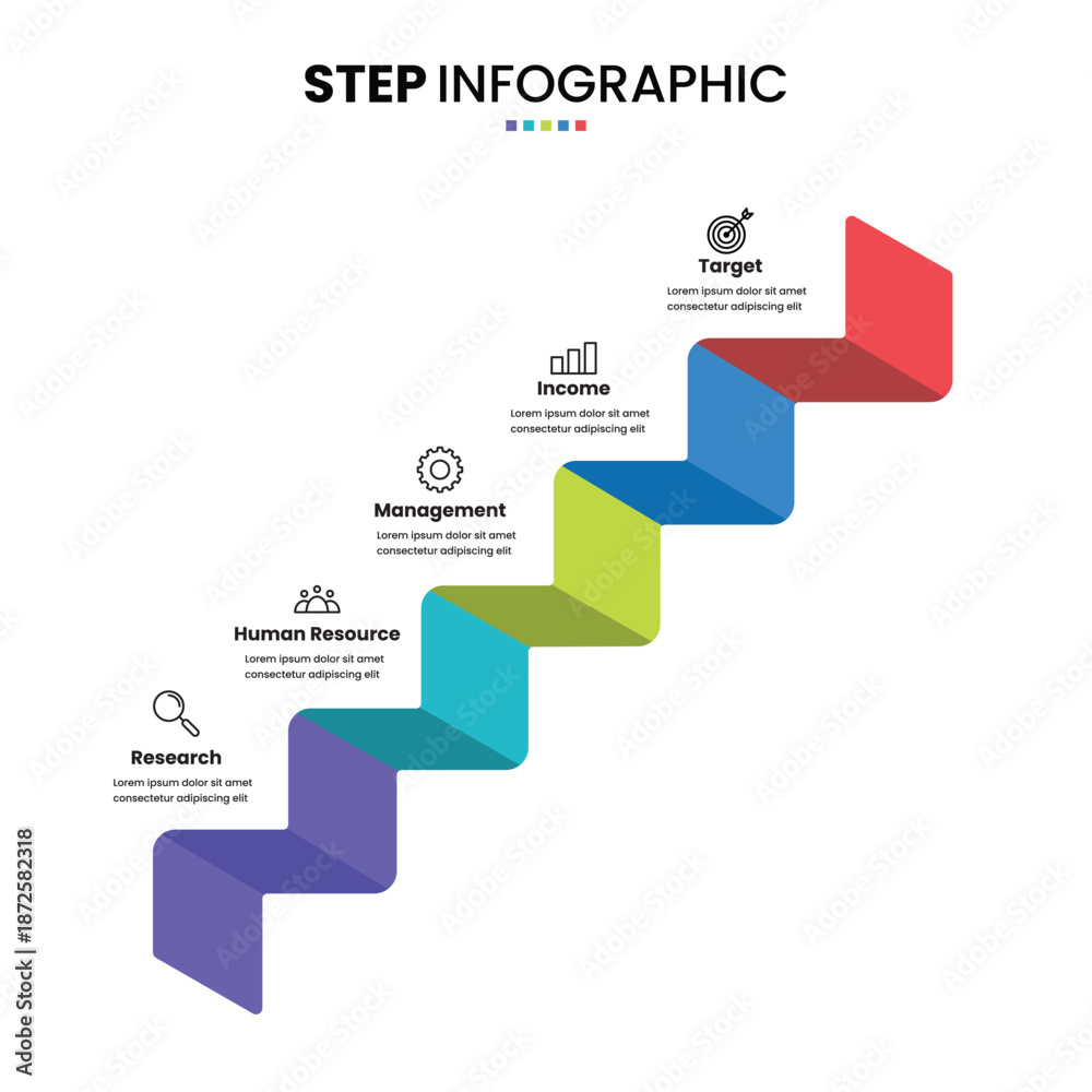 Fototapeta premium 5 step staircase diagram isometric infographic element design for business timeline. Presentation template ladder elements