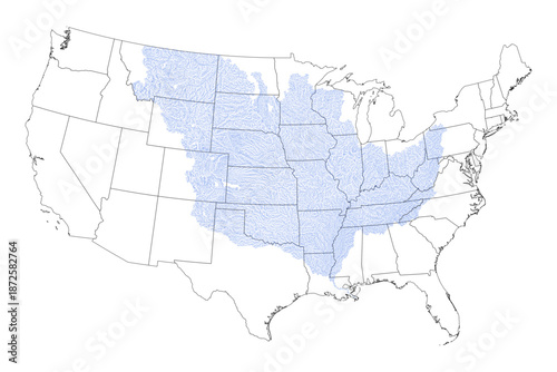 Mississippi River Map With US State Boundaries Vector Illustration Showing Course From Minnesota To Louisiana Educational Geography Chart Political Map Of United States Midwest And South