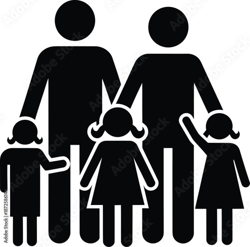 Gay family icon with two fathers and two daughters