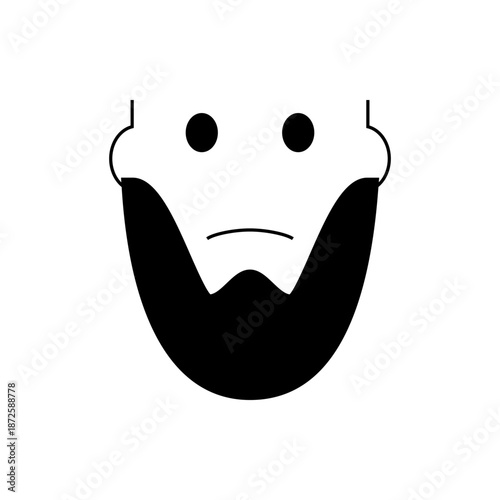 A minimalist vector graphic illustration of a smiling face with a beard