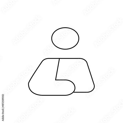 A minimalist vector graphic illustration of a flexing arm with a circular head, symbolizing strength and fitness