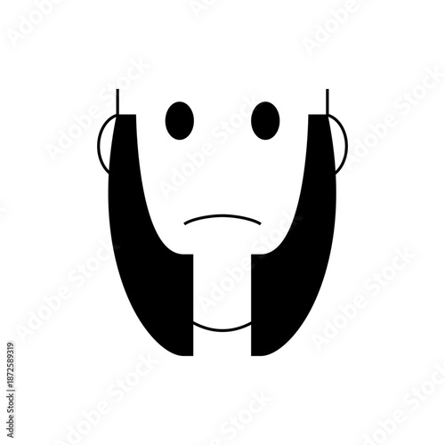 A minimalist vector graphic illustration of a sad face with headphones on
