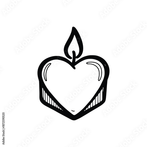 Heart Shaped Candle with Flame Illustration.