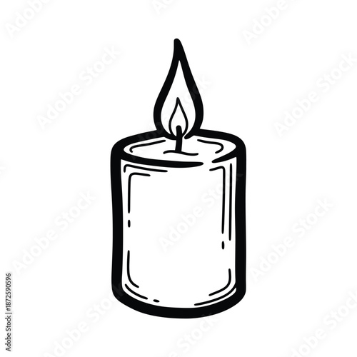 Simple Black and White Candle Illustration.