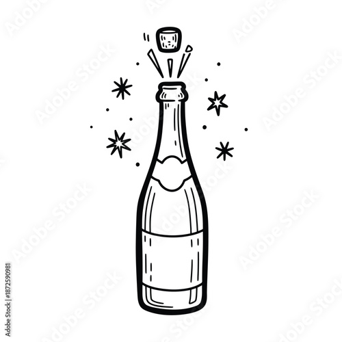 Champagne Bottle with Cork Popping Out.