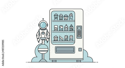 Robot and Vending Machine Illustration A Modern Technological Concept.