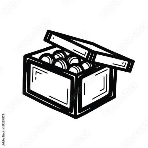 Open Box with Eggs Inside Illustration.